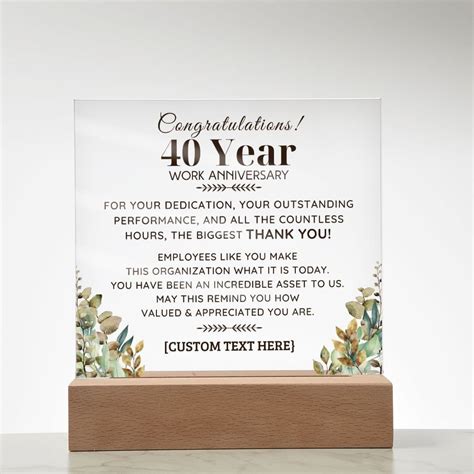 40 Years of Service Work Anniversary, Personalized Acrylic Plaque ...