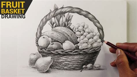 Fruit Basket Drawing Easy with Pencil Shading | Pencil Sketch Drawing ...