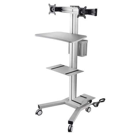 Desktop PC Mobile Cart Computer Workstaion Office Exhibition Shelf Adjustable Black/Silver Opt ...