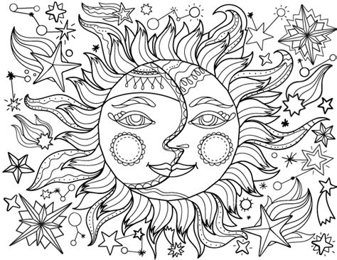 Free printable sun and moon adult coloring page. Download it in PDF ...