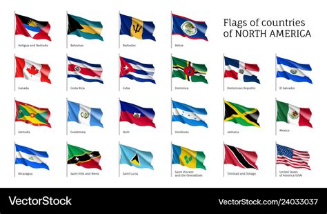 Realistic waving flags of north america continent Vector Image