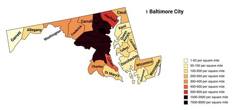 Population Density of Maryland (By County) : MapPorn