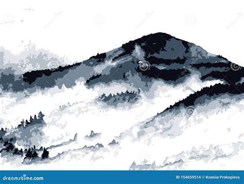 Watercolor mountains stock illustration. Illustration of paint - 154659514