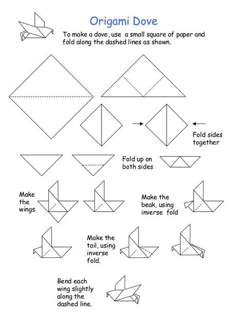 Origami Dove To make a dove, use a small square of paper and fold along ...