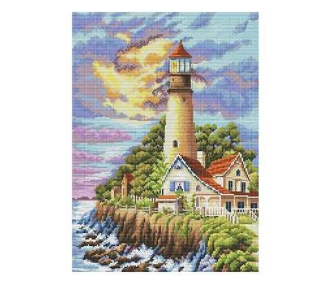 Lighthouse Cross Stitch Pattern PDF Seaside House Cross | Etsy