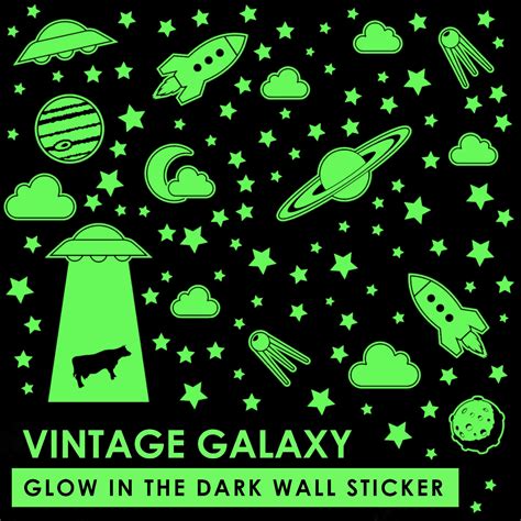 Kids room Vintage Galaxy Glow in the Dark Luminescent Set of Self Adhesive Vinyl Stickers #107 ...