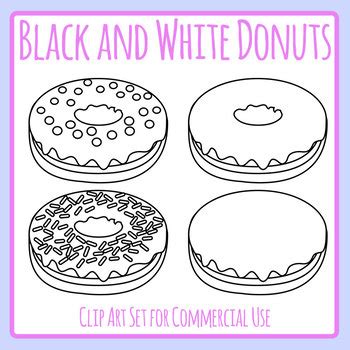 Black and White Donuts / Doughnuts Sweet Food Lineart / Clip Art Set