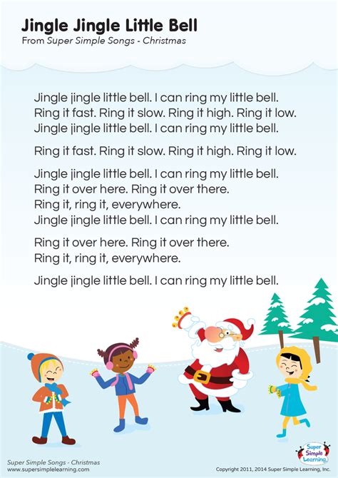 Jingle Jingle Little Bell Lyrics Poster - Super Simple | Preschool christmas songs, Christmas ...