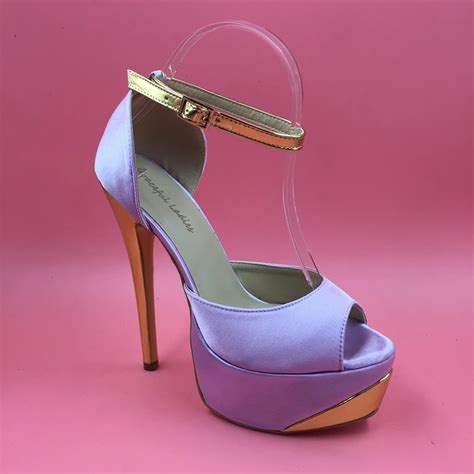 Lilac Satin Women Pumps Platform Heels Peep Toe Ankle Strap Size 13 ...