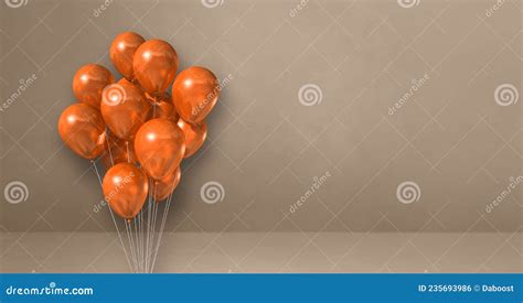 Orange Balloons Bunch on a Beige Wall Background. Horizontal Banner ...