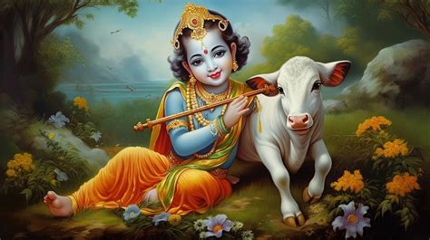 Premium Photo | Lord Krishna beautiful poster with a imaginary ...