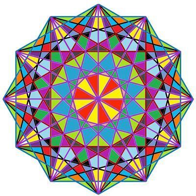 an image of a colorful geometric design with many colors and shapes in the shape of a star