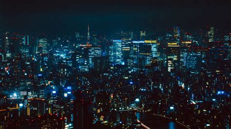 Download wallpaper 2048x1152 night city, aerial view, tokyo, city lights, metropolis ultrawide ...