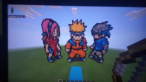 Team 7 from Naruto pixel art (took me like 4 hours) : r/Minecraft