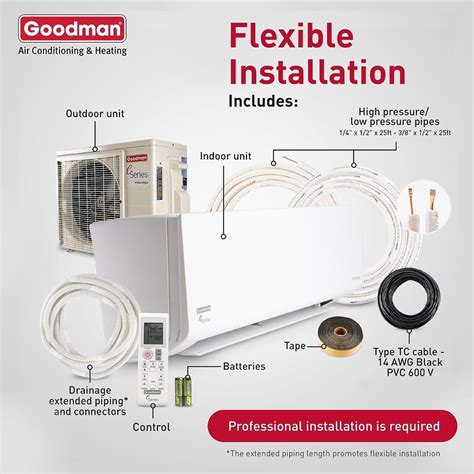 Goodman Mini Split 12,000 BTU 18 SEER2, Inverter Ductless Heat Pump Ai