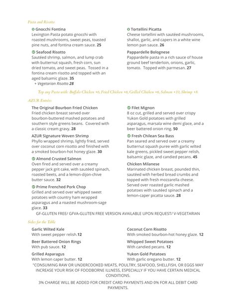 Azur Restaurant & Patio | Menu