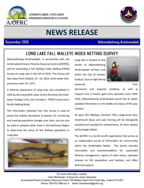 Anishinabek/Ontario Fisheries Resource Centre: News Release ...