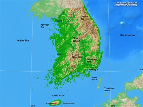 South Korea Physical Map - A Learning Family