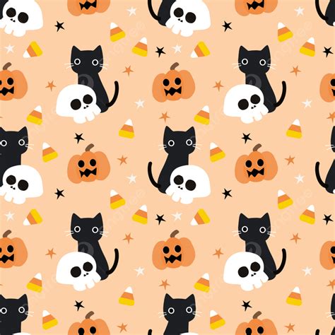 Cute Black Cat And Halloween Pumpkin Seamless Pattern Background, Wallpaper, Pumpkin, Black ...