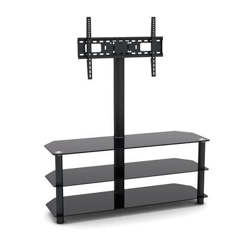 3-Tier Corner-Notched Glass Media Console with TV Mount Bracket (Large ...