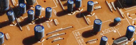 Printed Circuit Board with Capacitors, Close Up Panorama Stock Image ...