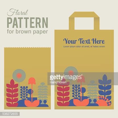 Vector stylized contemporary plants and flowers pattern, brown paper ...