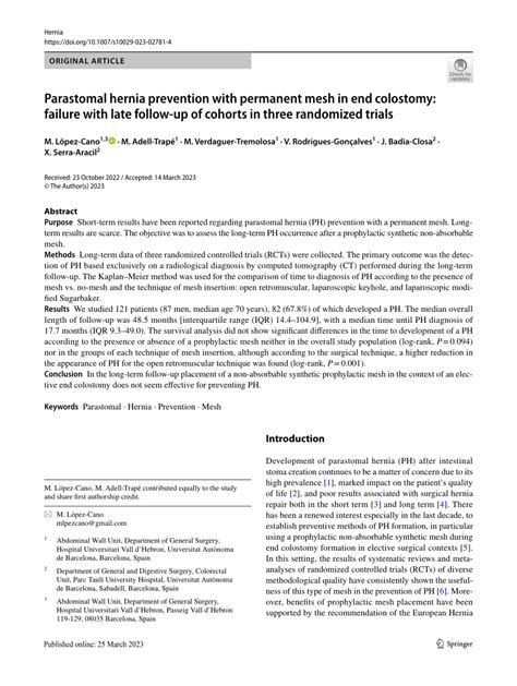 (PDF) Parastomal hernia prevention with permanent mesh in end colostomy ...