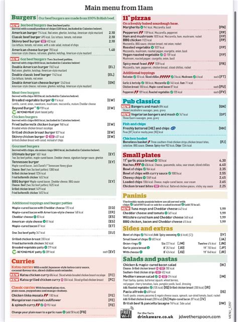 Wetherspoons – The Atrium Birmingham's full menu online