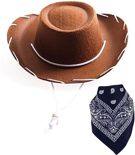 Amazon.com: Funny Party Hats Cowboy Hat – Brown Felt Cowboy Hat & Bandana – Western Costume Hat ...