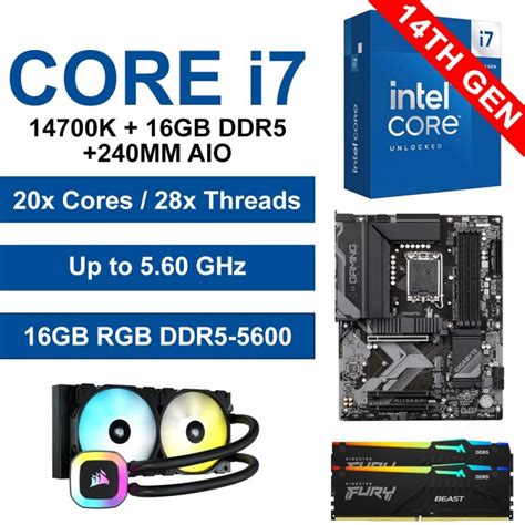 Core i7-14700K / Gigabyte B760 Gaming X Motherboard / 16GB RGB DDR5-5600 / Corsair H100 AIO ...