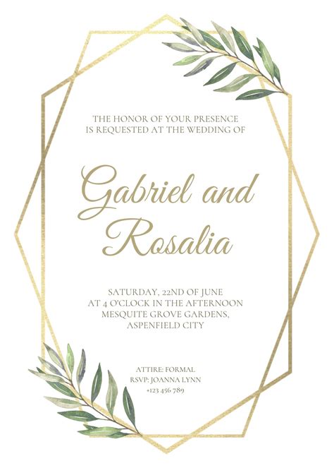 White and Gold Bordered Geometric Floral Wedding Invitation - Templates by Canva