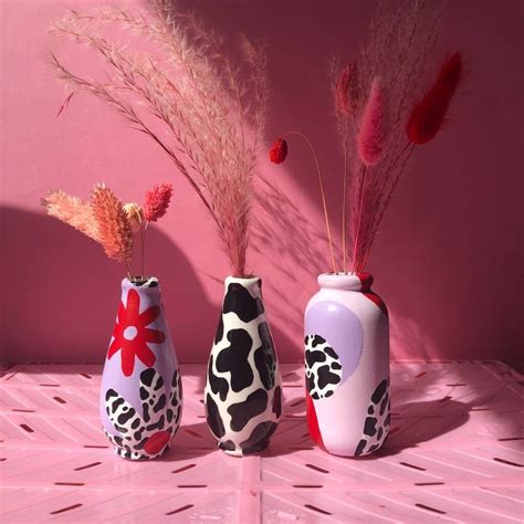 Set of three cow print hand painted stem vases – Artofit
