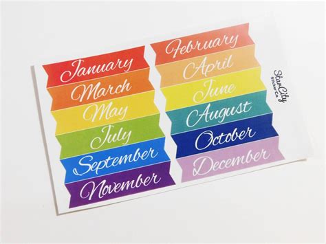 Month Planner Stickers Rainbow Month Stickers Calendar