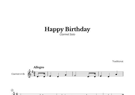 Happy Birthday for Easy Clarinet (arr. Marcos Soares) by Traditional ...