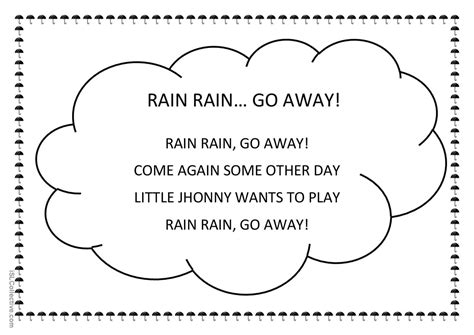 Rain rain, go away! nursery rhyme an…: English ESL worksheets pdf & doc