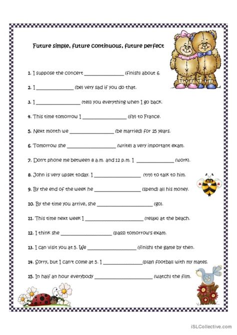 Future simple, future continuous and…: English ESL worksheets pdf & doc