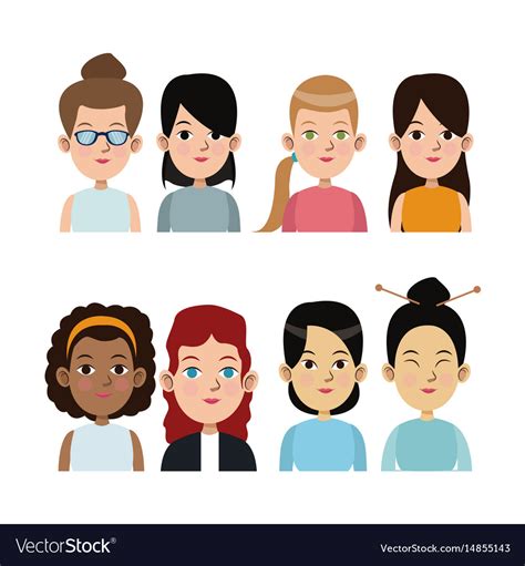 Cartoon character girl community multiracial Vector Image