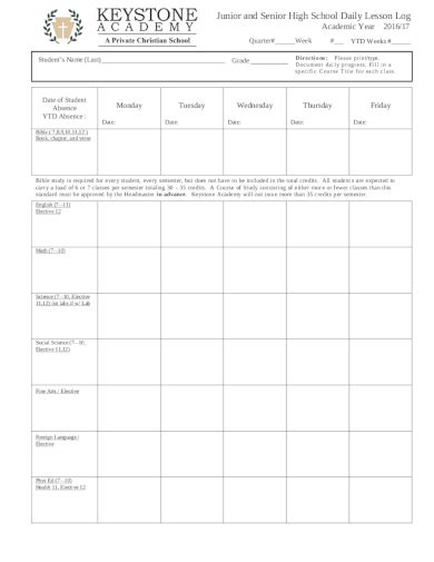 Daily Lesson Log - Examples, Format, Pdf