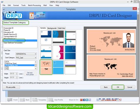 ID Card Design Software screenshots explains steps of designing cards