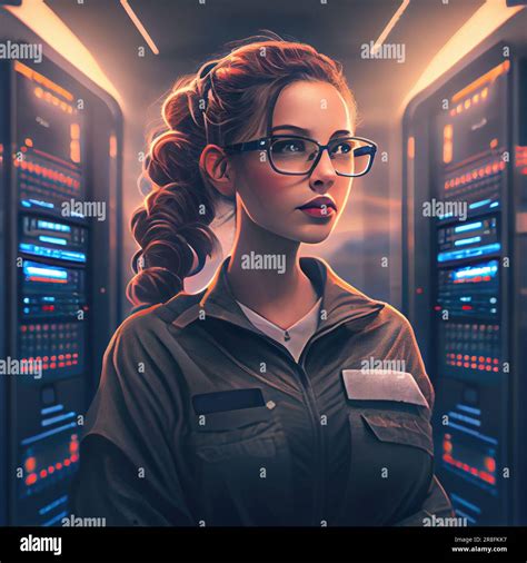 woman at working rack server cabinet. Generative Ai Stock Photo - Alamy