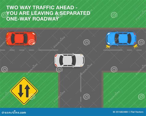 Two Way Traffic Ahead, You are Leaving a Separated One-way Roadway ...