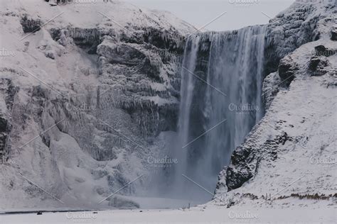 Frozen Waterfall in Winter (Iceland) ~ Nature Photos ~ Creative Market