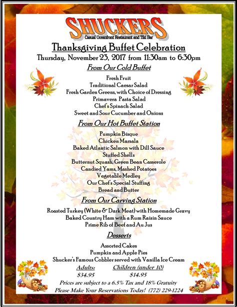 Thanksgiving Buffet Menu 2017 | Island Beach Resort