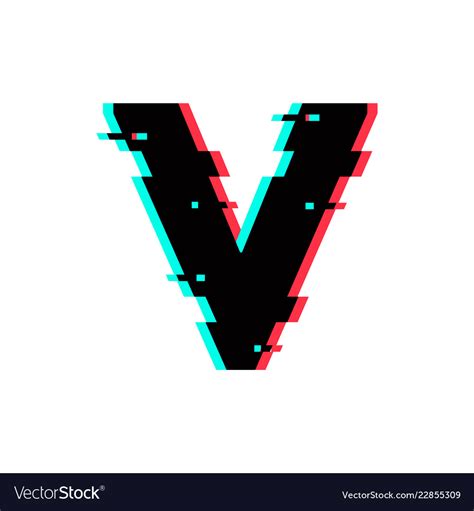 Logo letter v glitch distortion Royalty Free Vector Image