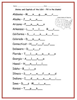 50 State Capitals Worksheet with Detailed Answer Key - Worksheets Library