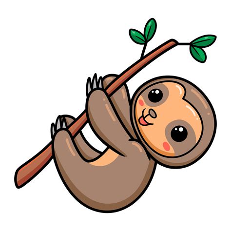 Cute baby sloth cartoon hanging on tree branch 10382181 Vector Art at Vecteezy