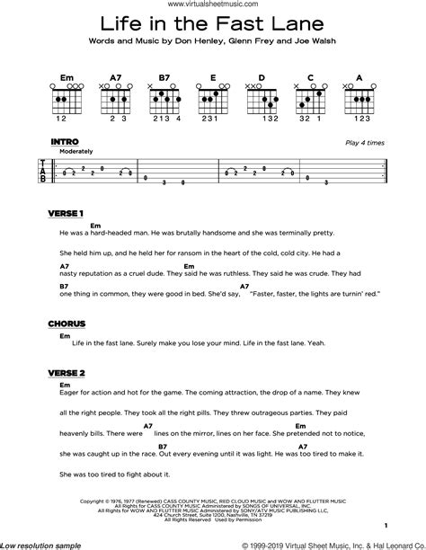 Life In The Fast Lane sheet music (beginner) for guitar solo