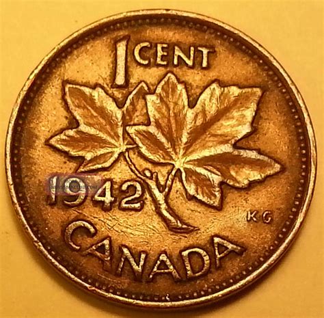 Error Coin 1942 Double Date & Leaves George Vi Canada Penny R84