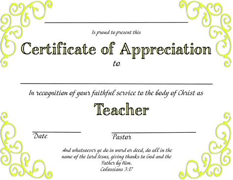 Christian Certificate of Appreciation Teacher Downloadable - Etsy Canada