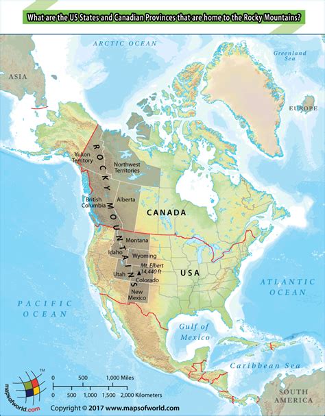 Location map of Rocky Mountains within USA and Canada - Answers